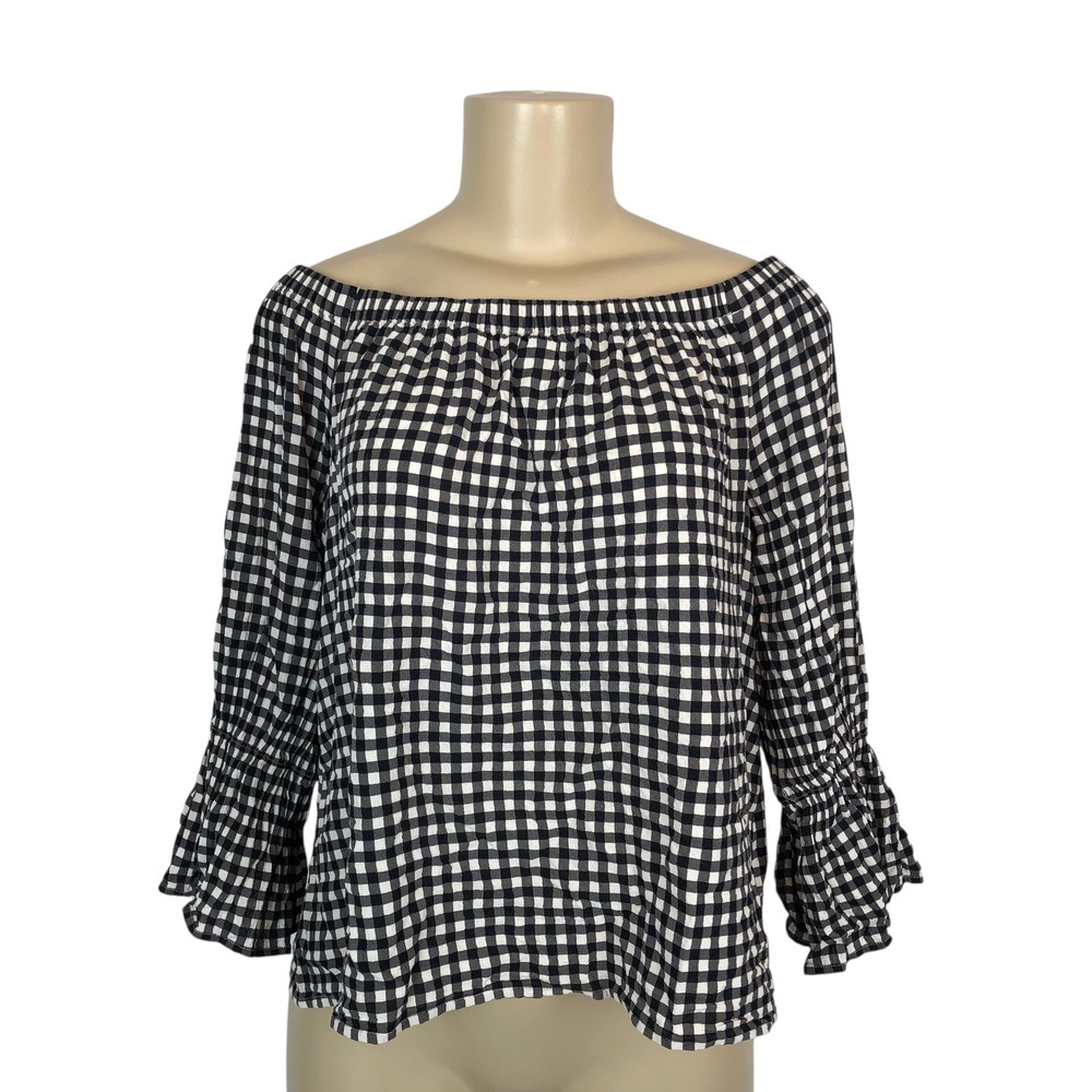 Sanctuary Gingham Off Shoulder Bell Sleeve Top Large Cowgirl Western‎ Country